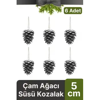 Premium Şık Lüks Tasarım Kış Dekoratif Yeni Yıl Noel Yılbaşı Çam Ağacı Süsü Kozalak 5 cm 6lı Paket