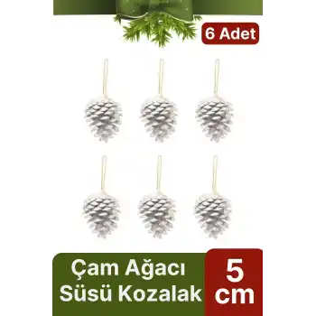 Premium Şık Lüks Tasarım Kış Dekoratif Yeni Yıl Noel Yılbaşı Çam Ağacı Süsü Kozalak 5 cm 6lı Paket