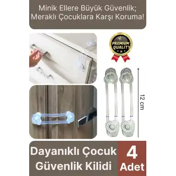 Çok Amaçlı Çekmece Dolap Kapağı Koruma Aparatı Ayarlanır Çocuk Bebek Güvenlik Kilidi 4 Adet 12 Cm