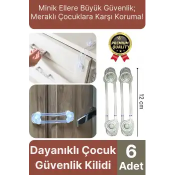 Çok Amaçlı Ayarlanır Dolap Çekmece Kapağı Koruma Aparatı Bebek Çocuk Güvenlik Kilidi 6 Adet 12 Cm