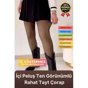 Şık Tasarım Rahat Sıcak Tutan Toparlayıcı Korse Destekli Ten Görünümlü İçi Peluş Termal Tayt Çorap