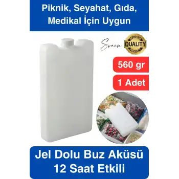 12 Saat Süreli 560 gr Jel Dolu Buz Aküsü Plastik Soğuk Zincir Gıda Yiyecek Uzun Süre Koruma 1 Adet