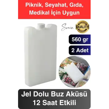 12 Saat Süreli 560 gr Jel Dolu Buz Aküsü Plastik Soğuk Zincir Gıda Yiyecek Uzun Süre Koruma 2 Adet