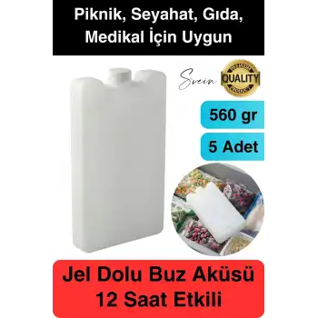 12 Saat Süreli 560 gr Jel Dolu Buz Aküsü Plastik Soğuk Zincir Gıda Yiyecek Uzun Süre Koruma 5 Adet