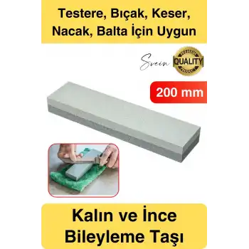Premium Bıçak Bileme Taşı Çift Taraflı 200 mm Kaba ve İnce Dikdörtgen Biley Testere Nacak Satır
