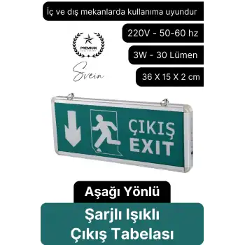 Işıklı Aşağı Çift Yönlü Acil Çıkış Exit Tabelası Şarjlı Yönlendirme Parlayan Armatür Uyarı Levhası