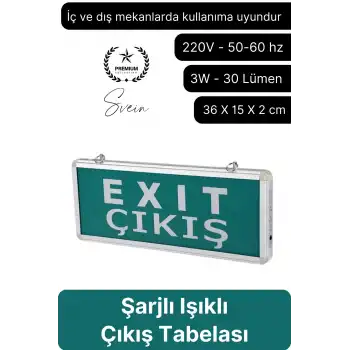 Işıklı Düz Çift Yönlü Acil Çıkış Exit Tabelası Şarjlı Yönlendirme Parlayan Armatür Uyarı Levhası