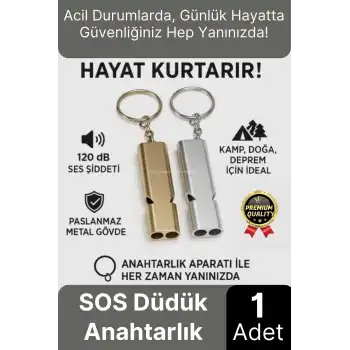 Özel Üretim Paslanmaz Çelik Acil Afet Deprem Spor Stadyum Kamp Alüminyum SOS Düdük Anahtarlık