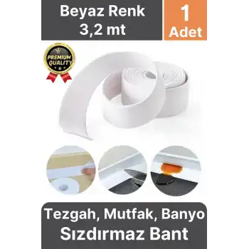 Güçlü Beyaz Ocak Tezgah Kenarı Mutfak Banyo Sızdırmaz Bant Su Geçirmez Küfe Dayanıklı 3,2 mt 1 Adet