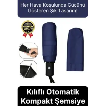 Özel Üretim Rüzgara Dayanıklı Su Geçirmez Konforlu Sağlam 8 Telli Kılıflı Otomatik Kompakt Şemsiye