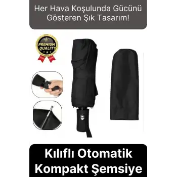 Özel Üretim Rüzgara Dayanıklı Su Geçirmez Konforlu Sağlam 8 Telli Kılıflı Otomatik Kompakt Şemsiye