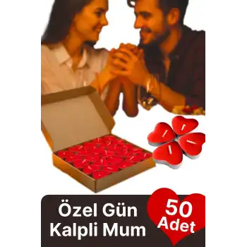 Özel Gün Sevgili Romantik 14 Şubat Dekoratif Süsleme Organizasyon Kırmızı Kalpli Tealight Mum 50Adet