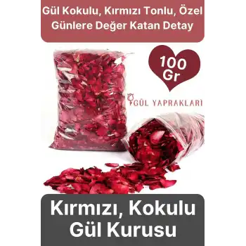Özel Tasarım Sevgili Dekoratif Hediye Süs Dekor Romantik Kokulu Kırmızı Gül Kurusu Yaprağı 100 Gr