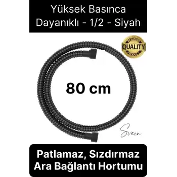 80 cm Siyah Kısa Tepe Ara Duş Hortumu Spiral Robot Bağlantı Örgü Dayanıklı Kopmaz Patlamaz Sızdırmaz