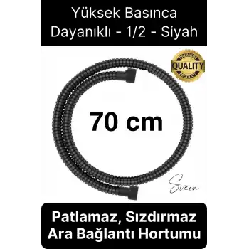 70 cm Siyah Kısa Tepe Ara Duş Hortumu Spiral Robot Bağlantı Örgü Dayanıklı Kopmaz Patlamaz Sızdırmaz