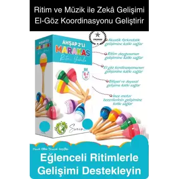 Ahşap 2li Marakas Seti Ritmi Yakala Müzik Aleti Çocuk Bebek Sesli Çın Çın Davul Çıngırak Vurmalı