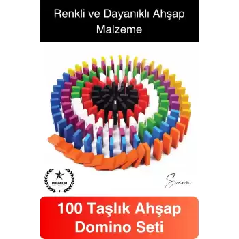 Ahşap Domino Taşları 100 Parça Renkli Motor Beceri Anasınıfı Okul Öncesi Eğitim Eğlenceli Oyun Seti