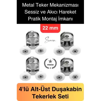 Dayanıklı Duşakabin Tekerleği Alt Üst Sürgülü Cam Kabin Krom Görünümlü Plastik Gövdeli 4lü Set