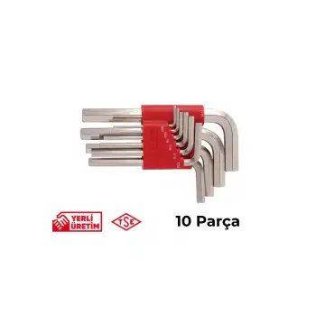 İzeltaş Allen Anahtar Takımı Altı Köşe SAE 10 Parça Paslanmaz Yamulmaz Sağlam Çelik Uzun Ömürlü Alyan Seti