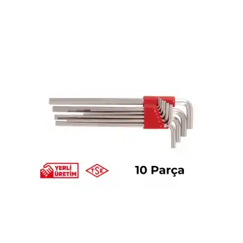 İzeltaş Allen Anahtar Takımı Altı Köşe Uzun Boy 10 Parça Paslanmaz Yamulmaz Sağlam Çelik Uzun Ömürlü Alyan Seti