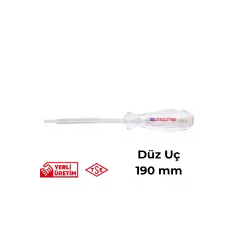 İzeltaş Elektrik Kontrol Kalemi Düz Uçlu 190 mm Elektrikçi Profesyonel Paslanmaz Çelik Güvenli Sağlam Uzun Ömürlü Priz Ölçüm Tornavidası