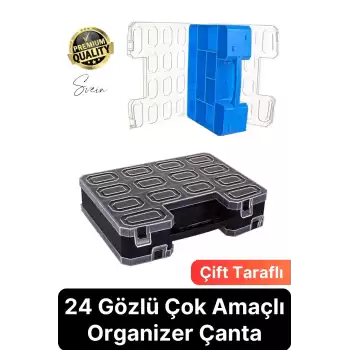 Premium Çift Taraflı Vida Çivi Balıkçı Malzeme Organizer Çanta 22 Gözlü Bölmeli Şeffaf Kilitli Kapak
