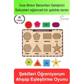 Premium Geometrik Şekiller Ahşap Bul Tak Puzzle Eğitici Oyuncak Tutmalı Motor Becerisi Gelişim