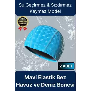 Premium Su Geçirmez Sızdırmaz Kaymaz Kaliteli Yüzücü Şapka Elastik Bez 2li Deniz Havuz Yüzme Bonesi