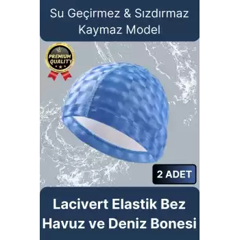 Premium Su Geçirmez Sızdırmaz Kaymaz Kaliteli Yüzücü Şapka Elastik Bez 2li Deniz Havuz Yüzme Bonesi