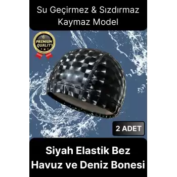 Premium Su Geçirmez Sızdırmaz Kaymaz Kaliteli Yüzücü Şapka Elastik Bez 2li Deniz Havuz Yüzme Bonesi