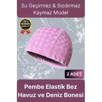 Premium Su Geçirmez Sızdırmaz Kaymaz Kaliteli Yüzücü Şapka Elastik Bez 2li Deniz Havuz Yüzme Bonesi