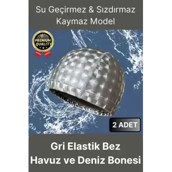 Premium Su Geçirmez Sızdırmaz Kaymaz Kaliteli Yüzücü Şapka Elastik Bez 2li Deniz Havuz Yüzme Bonesi