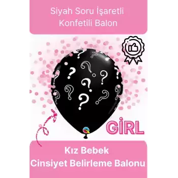 Siyah Soru İşareti Cinsiyet Belirleme Partisi Baby Shower Kız mı Erkek mi 18inç 45cm Konfetili Balon