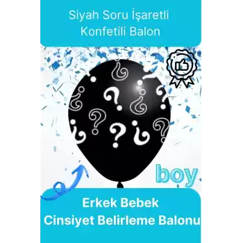 Siyah Soru İşareti Cinsiyet Belirleme Partisi Baby Shower Kız mı Erkek mi 18inç 45cm Konfetili Balon