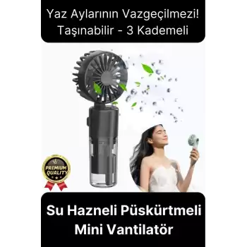 Taşınabilir Serinletici Klima Usb Şarjlı 3 Kademeli 1200 mAh Su Hazneli Püskürtmeli Mini Vantilatör