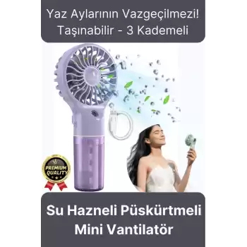 Taşınabilir Serinletici Klima Usb Şarjlı 3 Kademeli 1200 mAh Su Hazneli Püskürtmeli Mini Vantilatör