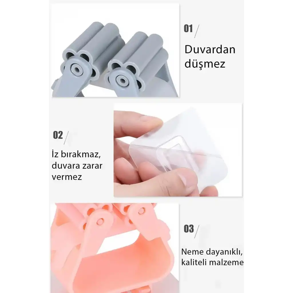 1 Adet Güçlü Tutunabilen Kendinden Yapışkanlı Mop Paspas Sabitleyici Duvara Monte İz Bırakmaz Tutucu