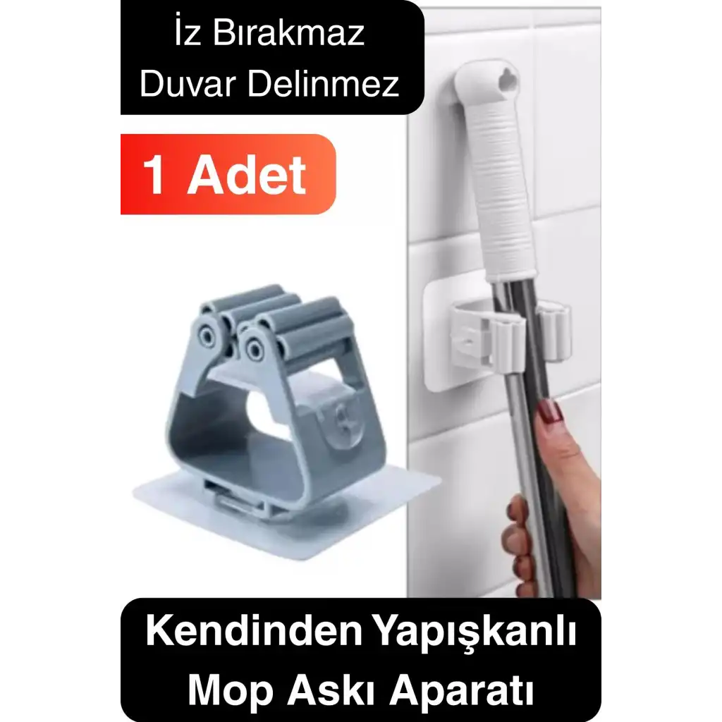 1 Adet Güçlü Tutunabilen Kendinden Yapışkanlı Mop Paspas Sabitleyici Duvara Monte İz Bırakmaz Tutucu