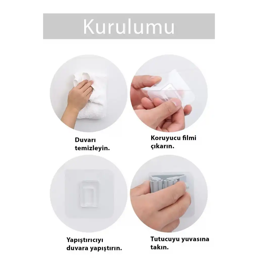 1 Adet Güçlü Tutunabilen Kendinden Yapışkanlı Mop Paspas Sabitleyici Duvara Monte İz Bırakmaz Tutucu