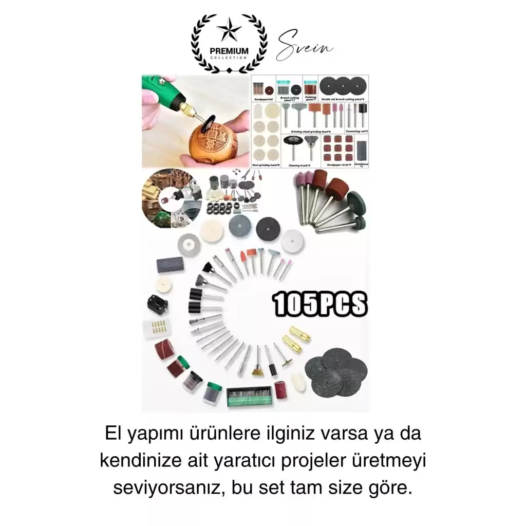 105 Parça Hobi Gravür Dremel Taşlama Ucu Mini Metal Ahşap Oyma Seti Parlatma Zımparalama Fırçalama