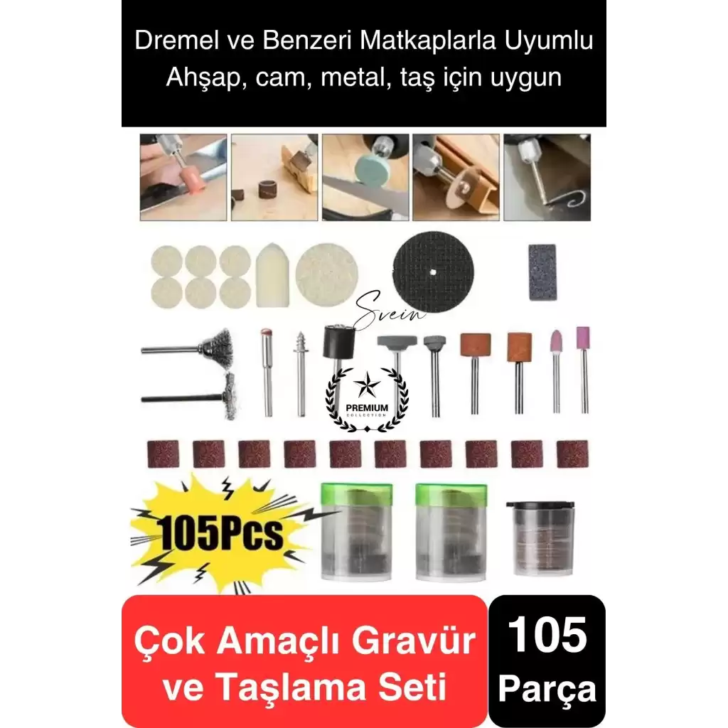 105 Parça Hobi Gravür Dremel Taşlama Ucu Mini Metal Ahşap Oyma Seti Parlatma Zımparalama Fırçalama