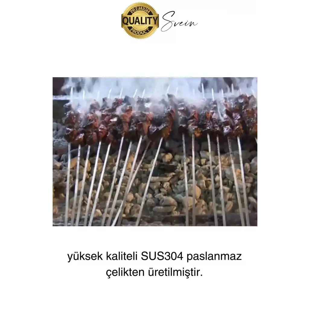 6 Adet Yüksek Kalite 48 cm Mangal Ciğer Kuşbaşı Kebap Şiş Paslanmaz Çelik Adana Urfa Izgara