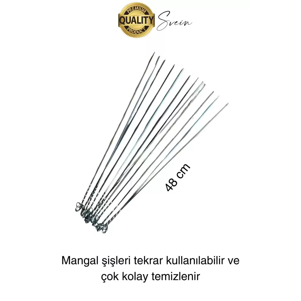 6 Adet Yüksek Kalite 48 cm Mangal Ciğer Kuşbaşı Kebap Şiş Paslanmaz Çelik Adana Urfa Izgara