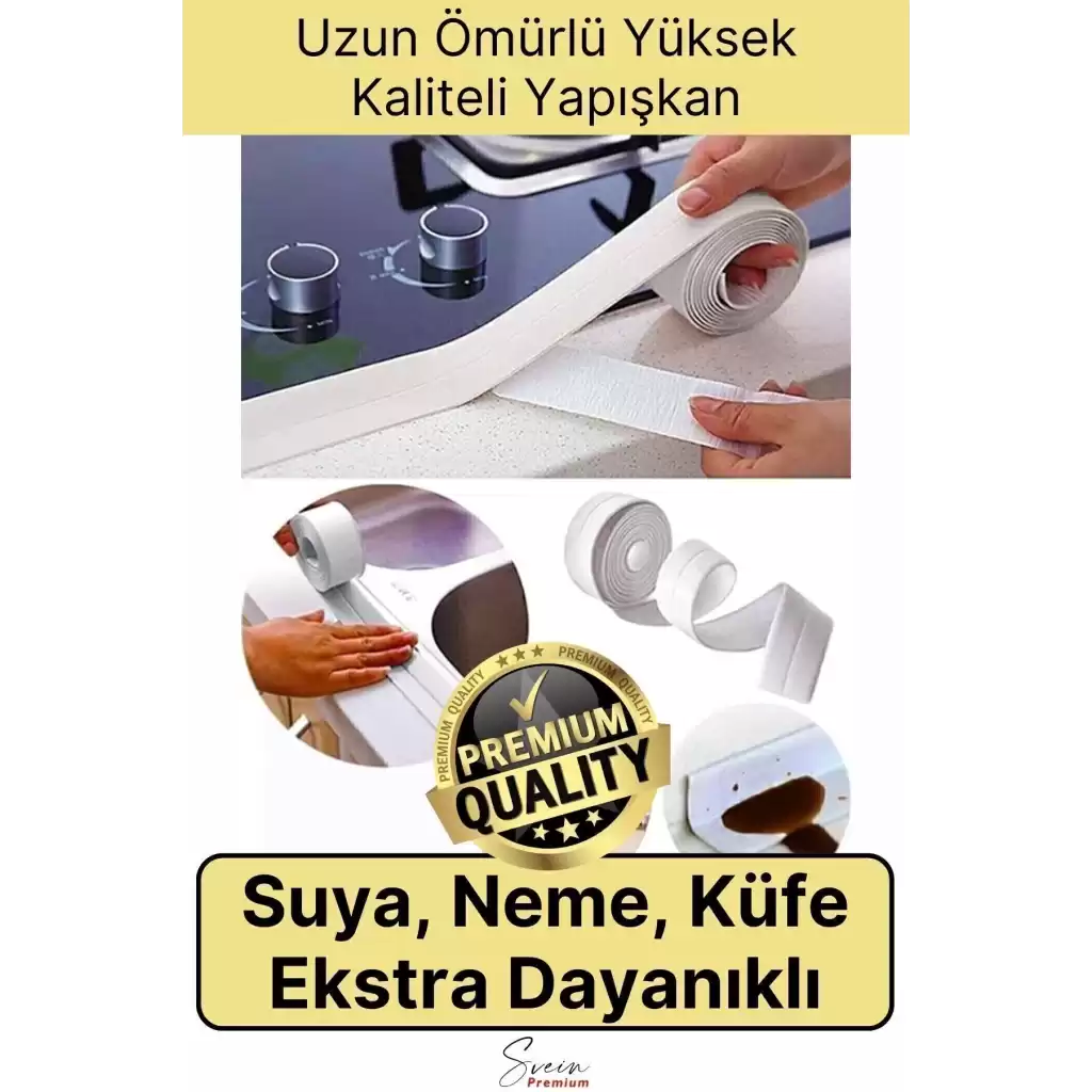 Su Sızdırmaz Geçirmez Dayanıklı Lavabo Tezgah Küvet Duş Banyo Mutfak Pencere Kenar Bandı 3,2 Mt