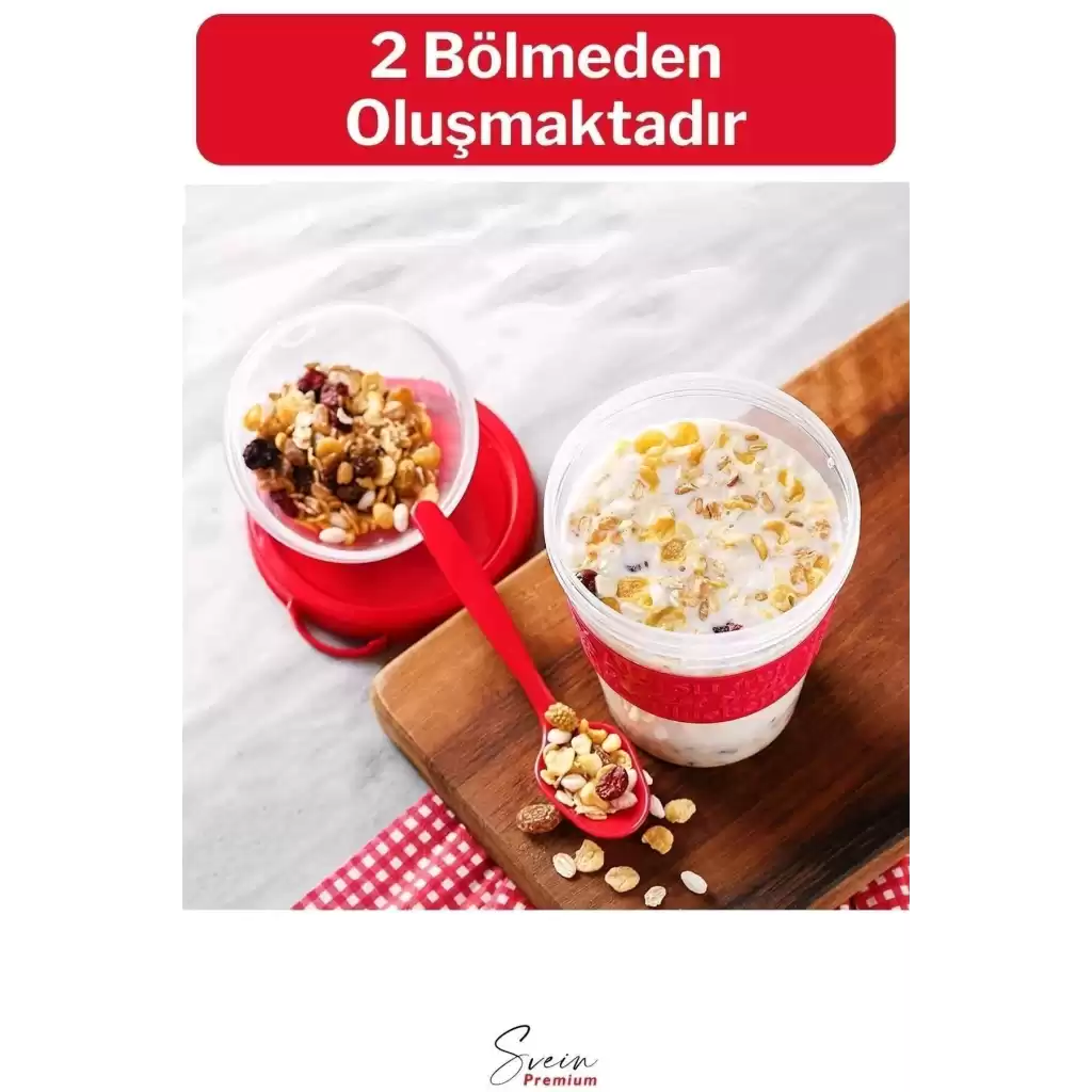 Pratik Taşınabilir Kaşıklı Atıştırmalık Yemek Yoğurt Müsli Granola Diyet Kabı 600ml 1 Adet