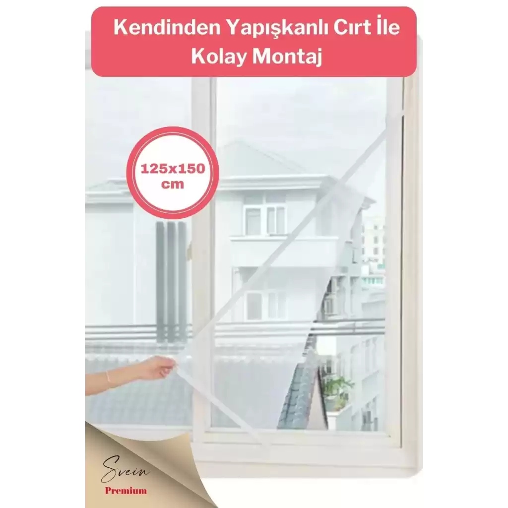 Ayarlanabilir Pratik Pencere Cam Kapı Sineklik Cırt Bantlı Hazır Yapışkanlı 125 Cm X 150 Cm - 5,6 Mt