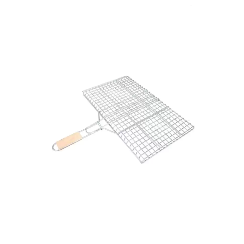 Ahşap Ağaç Saplı Kafesli Çelik Tel Izgara Mangal Barbekü Yemek Pişirme Teli 22 X 36 Cm