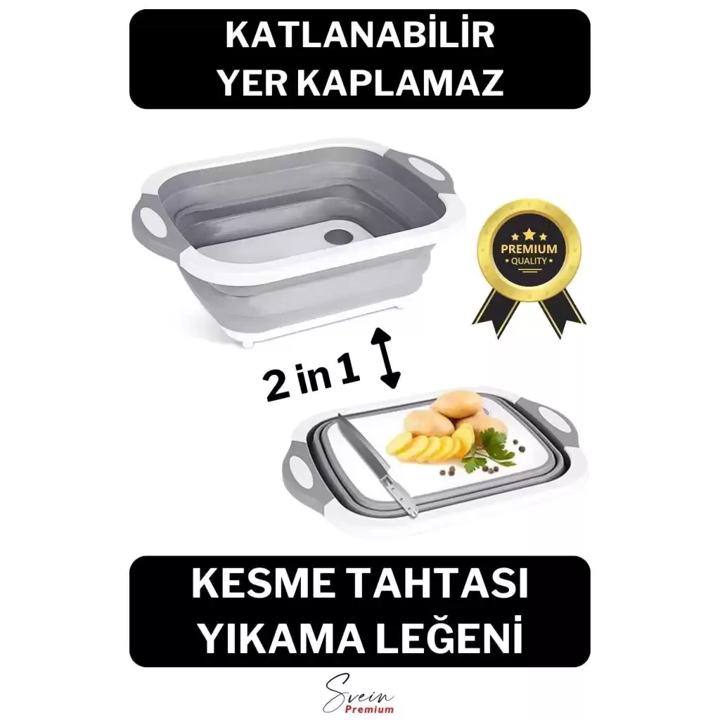 Katlanabilir Bulaşık Yıkama Leğeni Süzgeçli Kesme Doğrama Tahtası Ve Akordiyon Tıpalı Badya 1 Adet