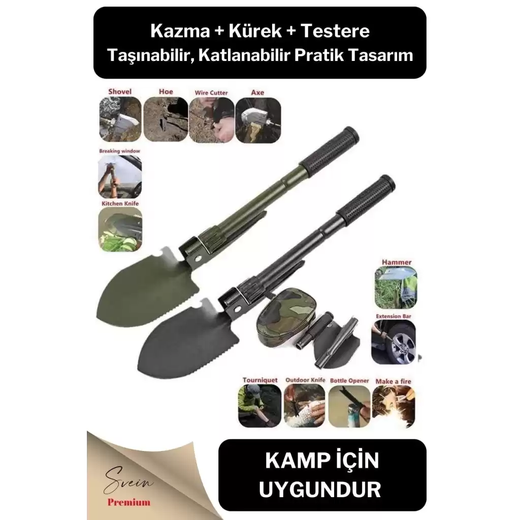 Profesyonel Çelik Katlanır Taşınabilir Pratik Kamp Kazma Kürek Ve Kesme Aleti Seti Orcamp Kazkürkes