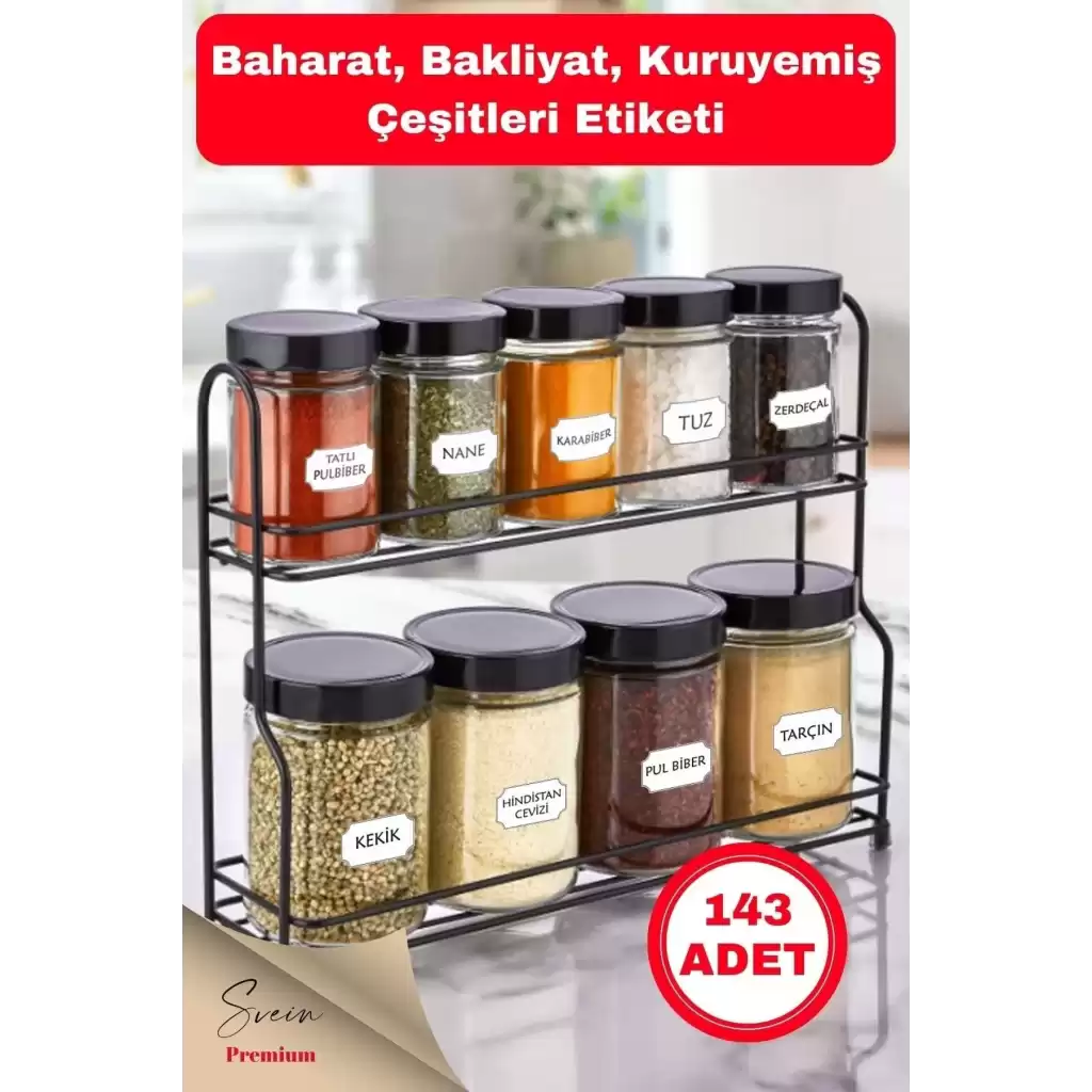 143 Adet Baharat Bakliyat Kuruyemiş Kavanoz Sticker Etiketi Seti Kendinden Yapışkanlı 3,6 X 2 Cm